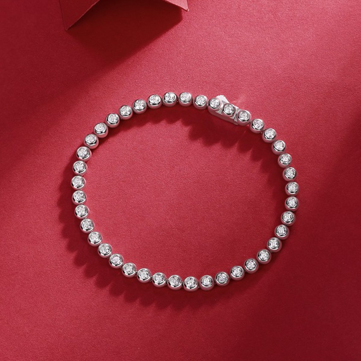 Bezel-Set Round Moissanite Tennis Bracelet | 925 Silver | White Gold Finish - Image 4