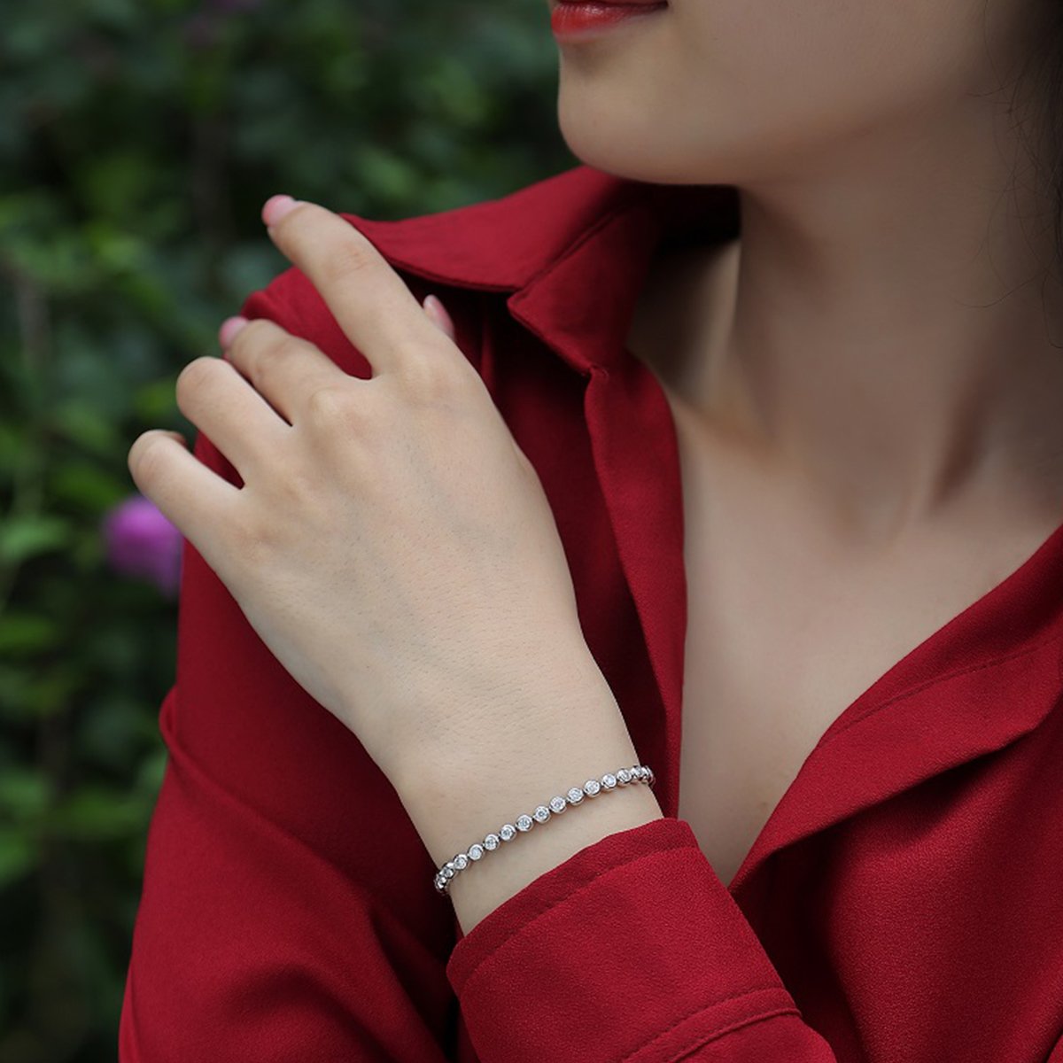 Bezel-Set Round Moissanite Tennis Bracelet | 925 Silver | White Gold Finish - Image 5