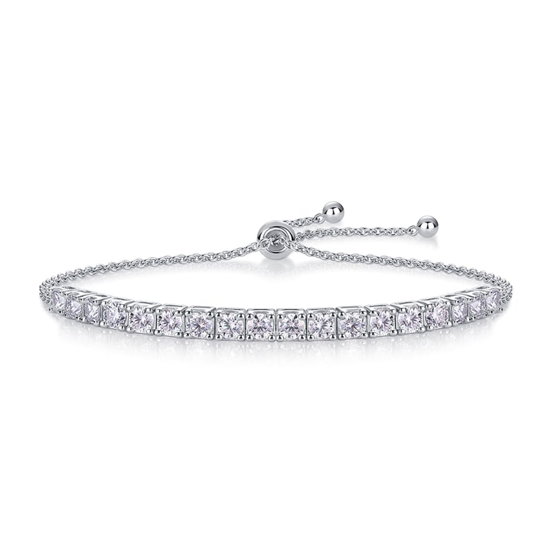 Round Moissanite Adjustable Bolo Bracelet in 18K White Gold
