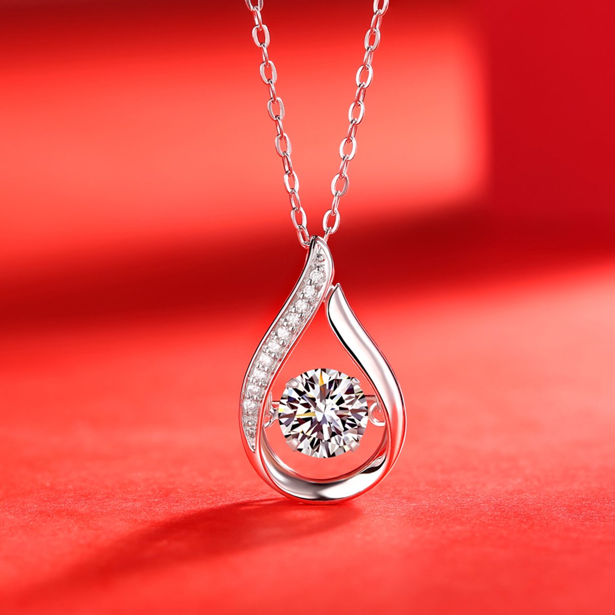 Teardrop Dancing Moissanite Pendant Necklace - Image 4