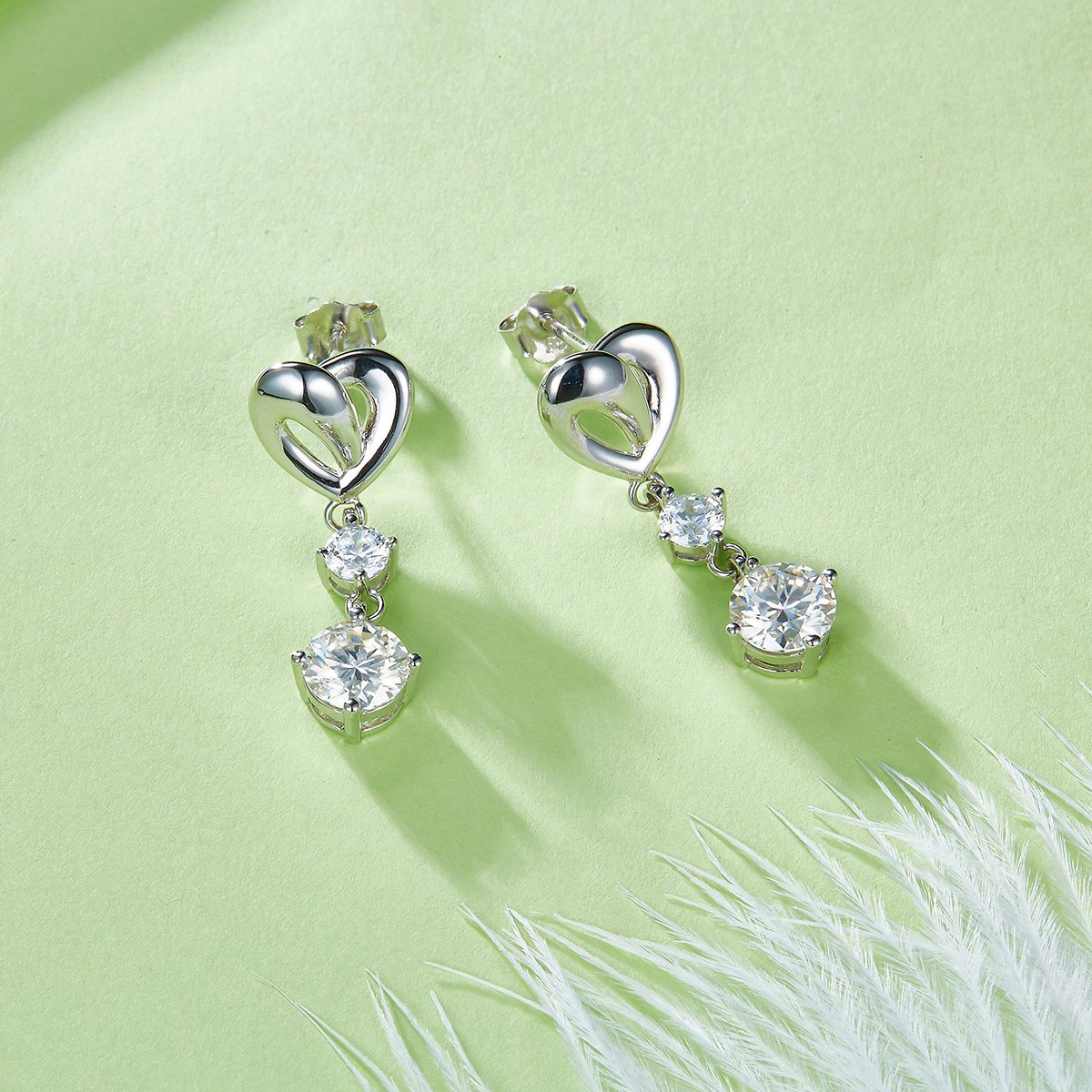 Open Heart Graduated Moissanite Drop Earrings - Image 2
