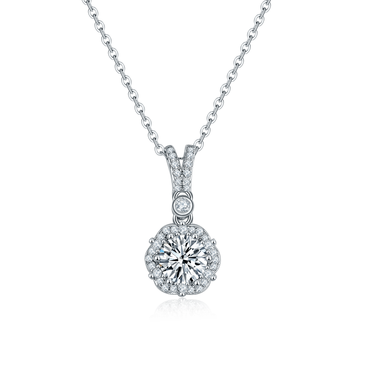 1ct Round Moissanite Halo Pendant Necklace