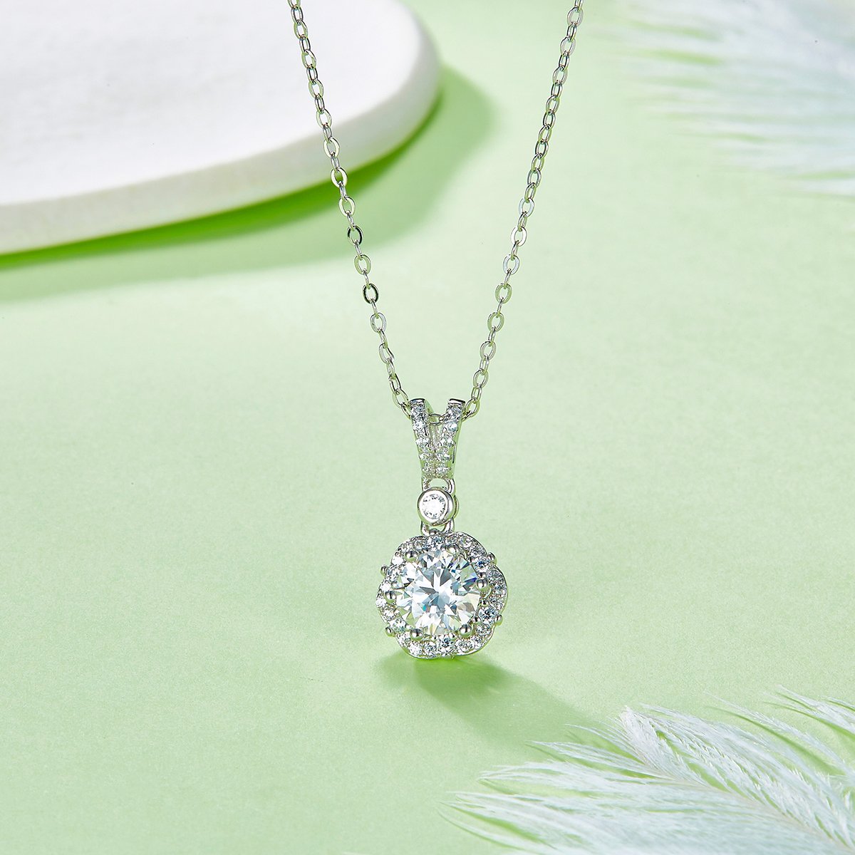 1ct Round Moissanite Halo Pendant Necklace - Image 2