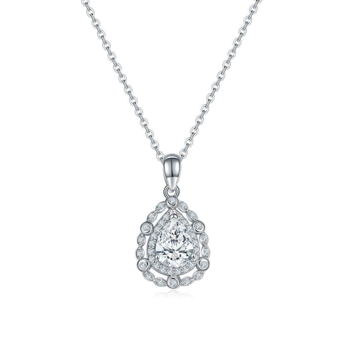 Pear-Cut Moissanite Lace Halo Pendant Necklace | 1.25ct DEW | 925 Silver