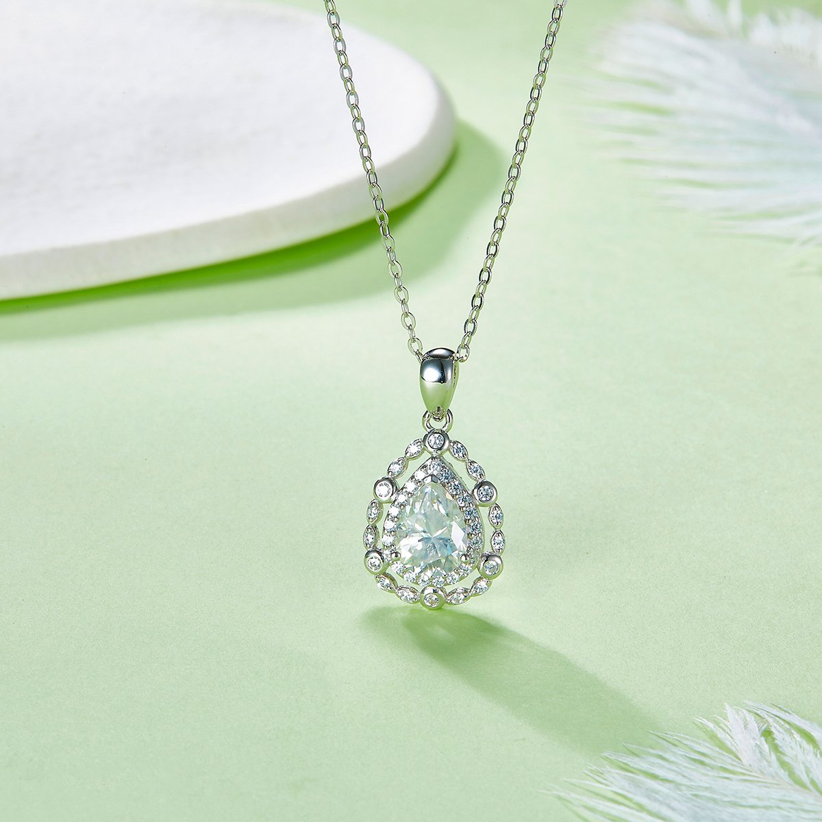 Pear-Cut Moissanite Lace Halo Pendant Necklace | 1.25ct DEW | 925 Silver - Image 2