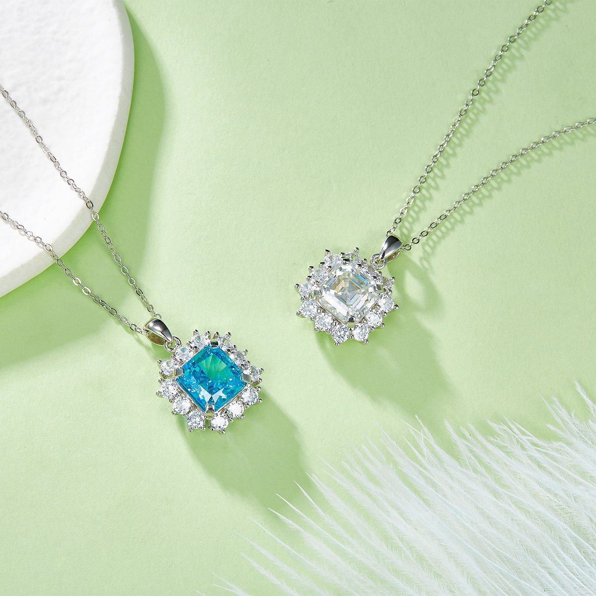 Princess-Cut Moissanite Halo Pendant Necklace | 4ct DEW, White or Aqua, 925 Silver - Image 6