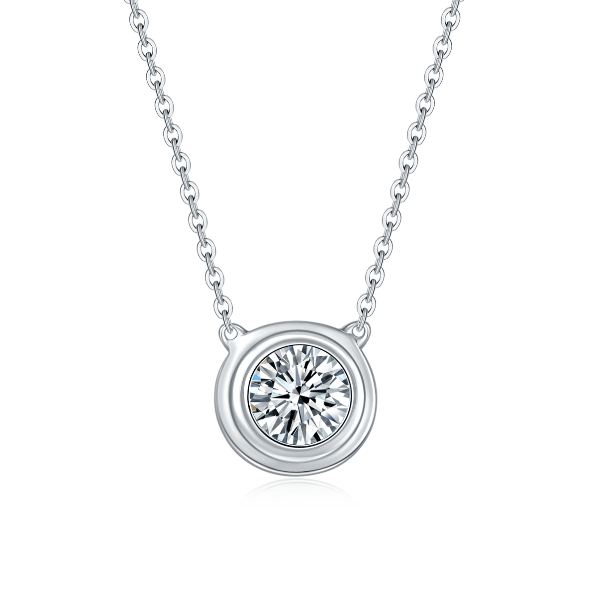 1ct Bezel-Set Round Moissanite Solitaire Necklace | 925 Silver Pendant