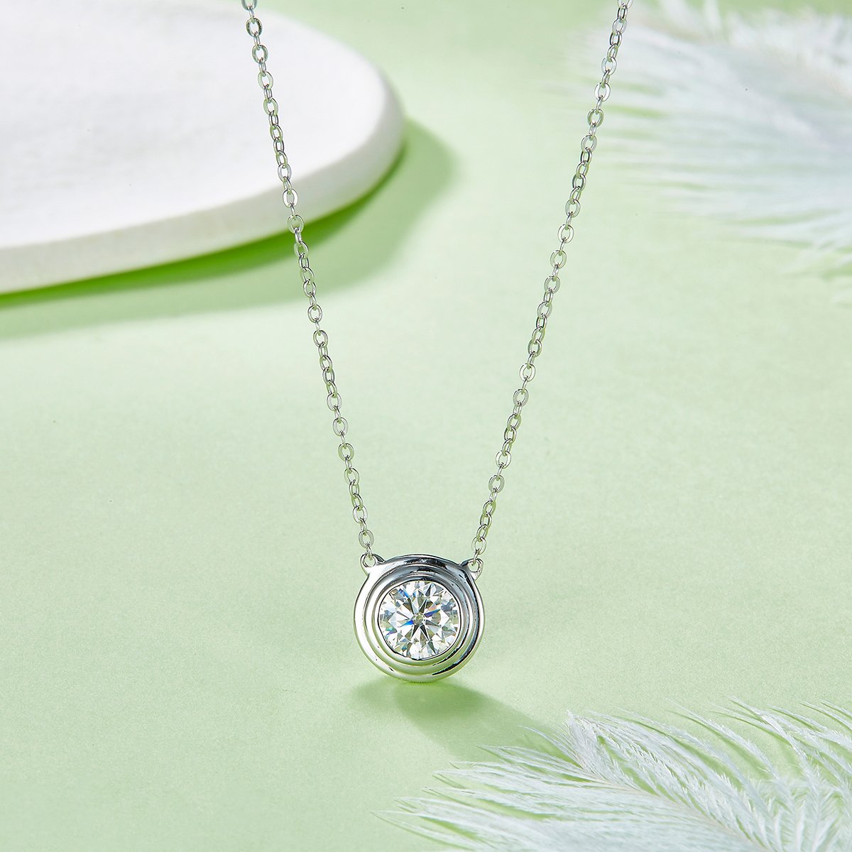 1ct Bezel-Set Round Moissanite Solitaire Necklace | 925 Silver Pendant - Image 2