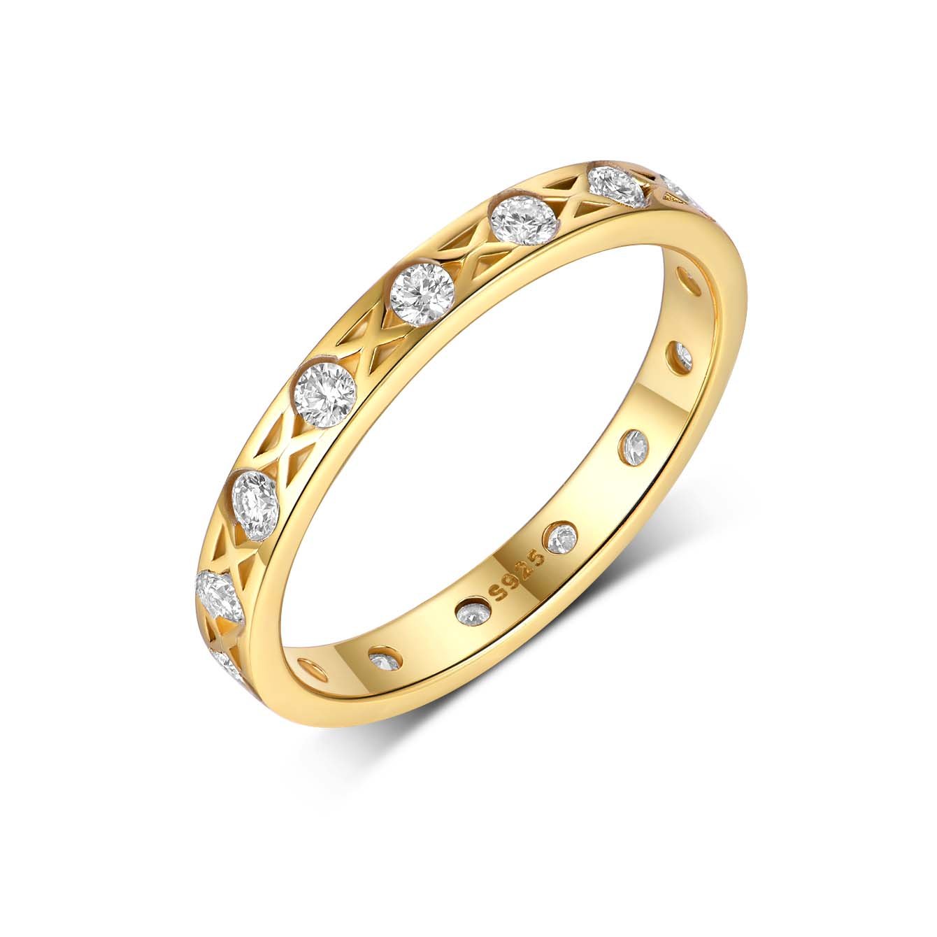 Moissanite Flush-Set Cross-Hatch Eternity Band | 18K Gold-Plated 925 Silver Ring