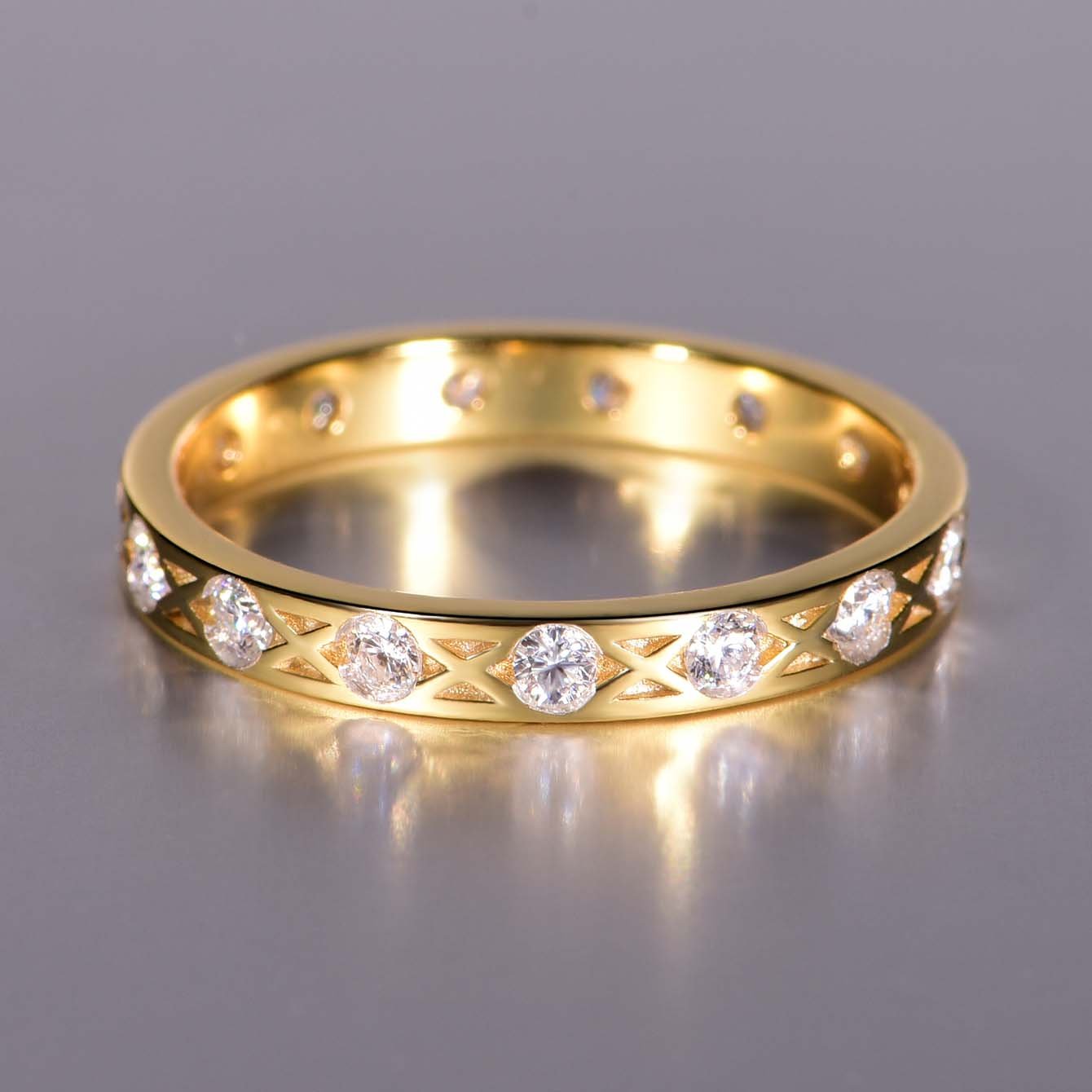 Moissanite Flush-Set Cross-Hatch Eternity Band | 18K Gold-Plated 925 Silver Ring - Image 2