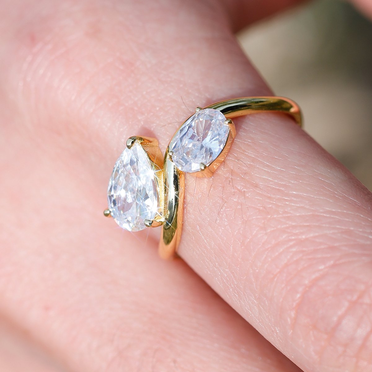 Pear & Oval Toi et Moi Moissanite Bypass Ring - Image 3