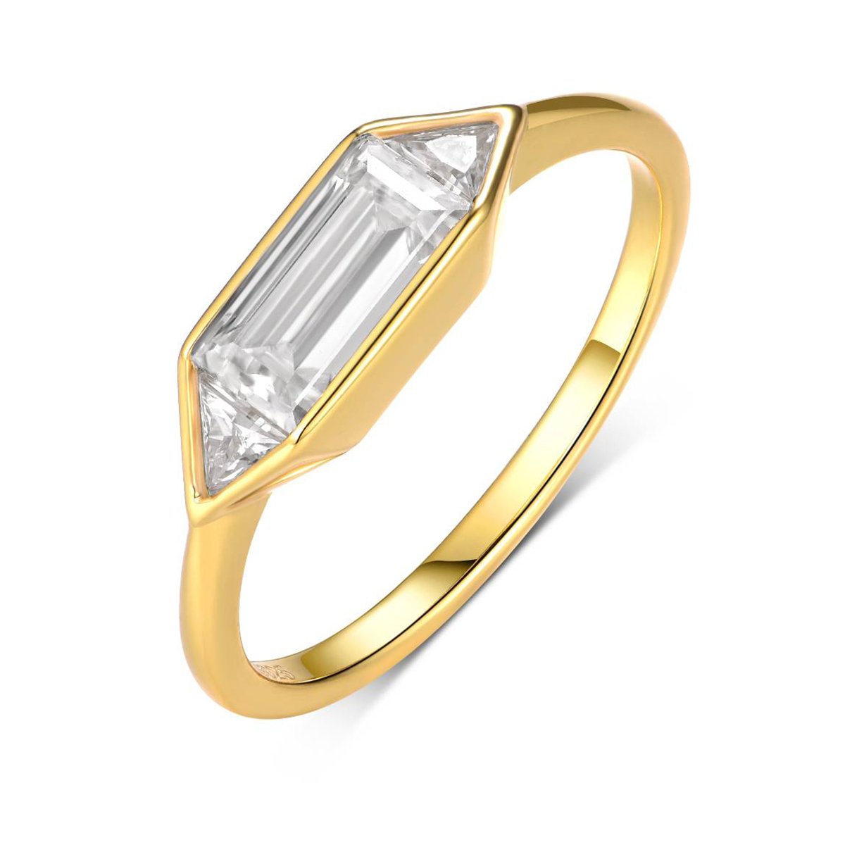 Bezel Three-Stone Baguette Moissanite Ring