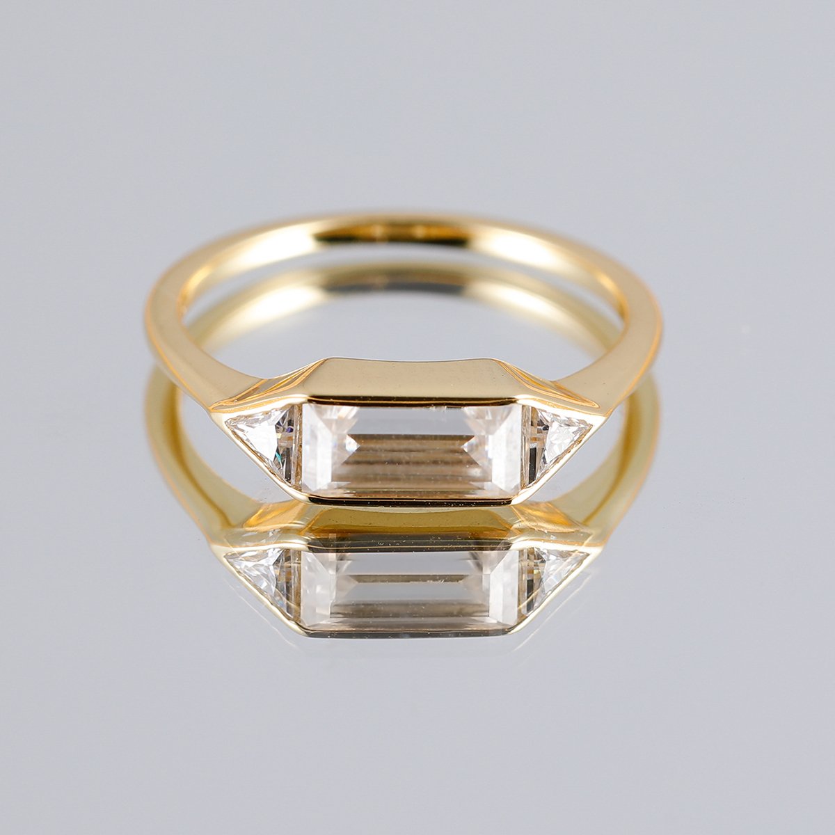 Bezel Three-Stone Baguette Moissanite Ring - Image 3