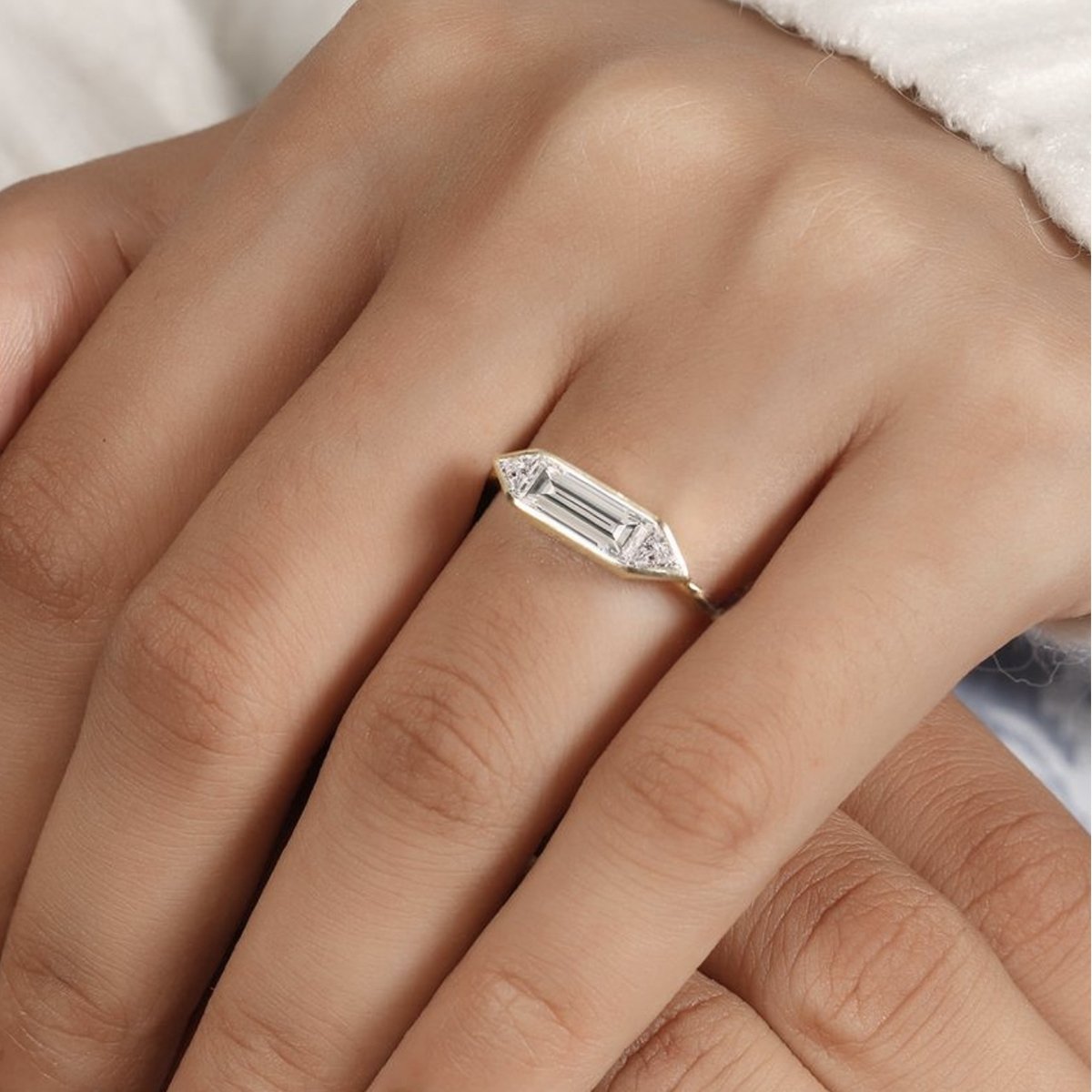 Bezel Three-Stone Baguette Moissanite Ring - Image 4