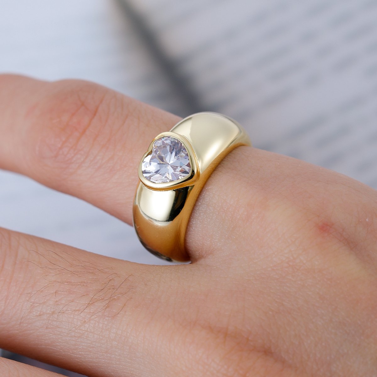Heart-Cut Moissanite Bezel Dome Ring in Gold-Plated Silver - Image 3