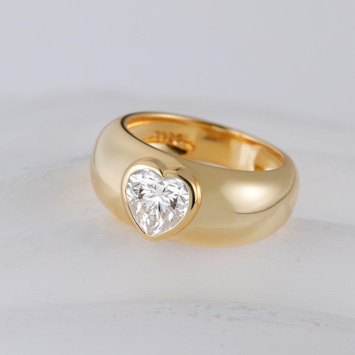 Heart-Cut Moissanite Bezel Dome Ring in Gold-Plated Silver - Image 4