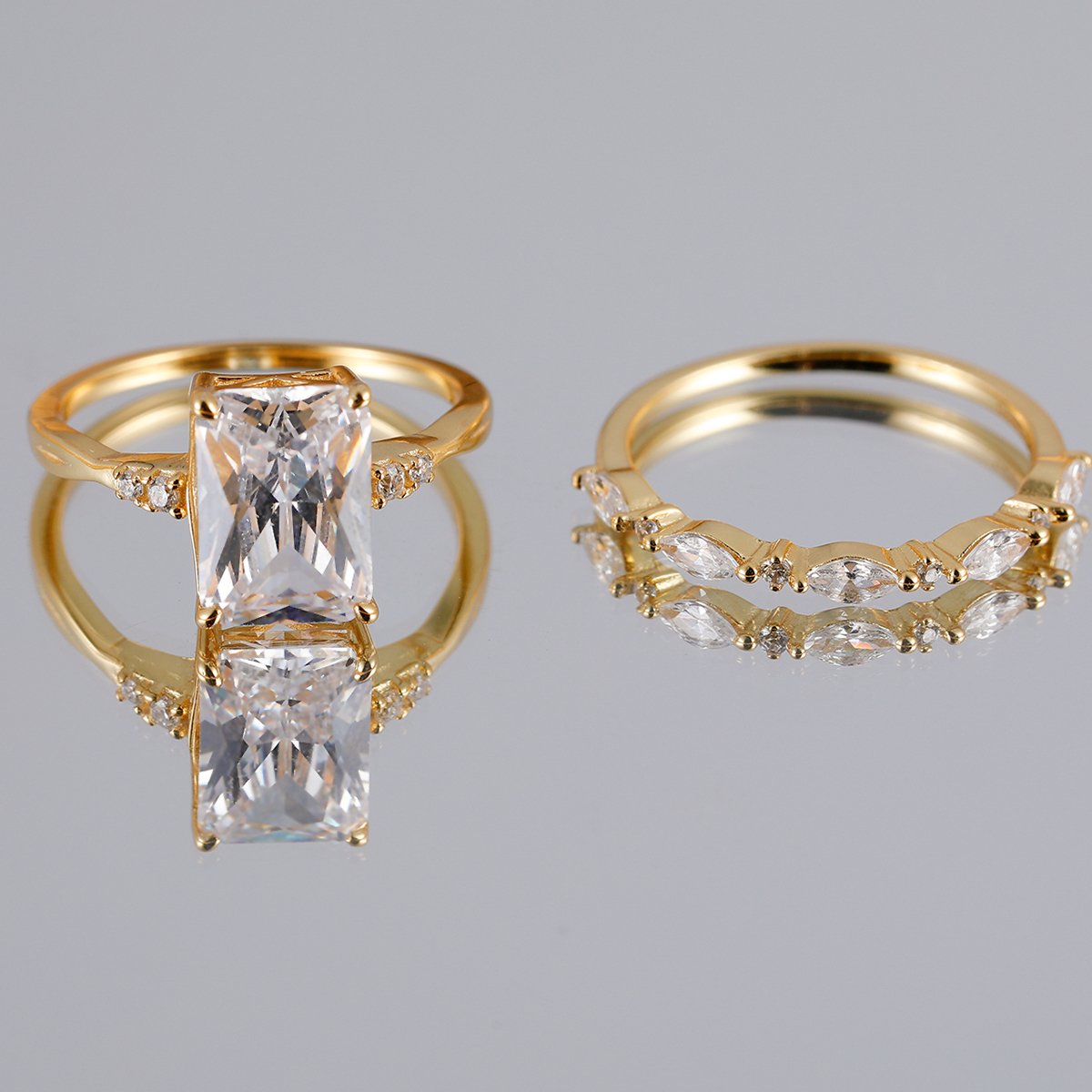 Emerald-Cut Moissanite Bridal Stacking Set | 3.5ct DEW Solitaire + Marquise Band | Gold - Image 3