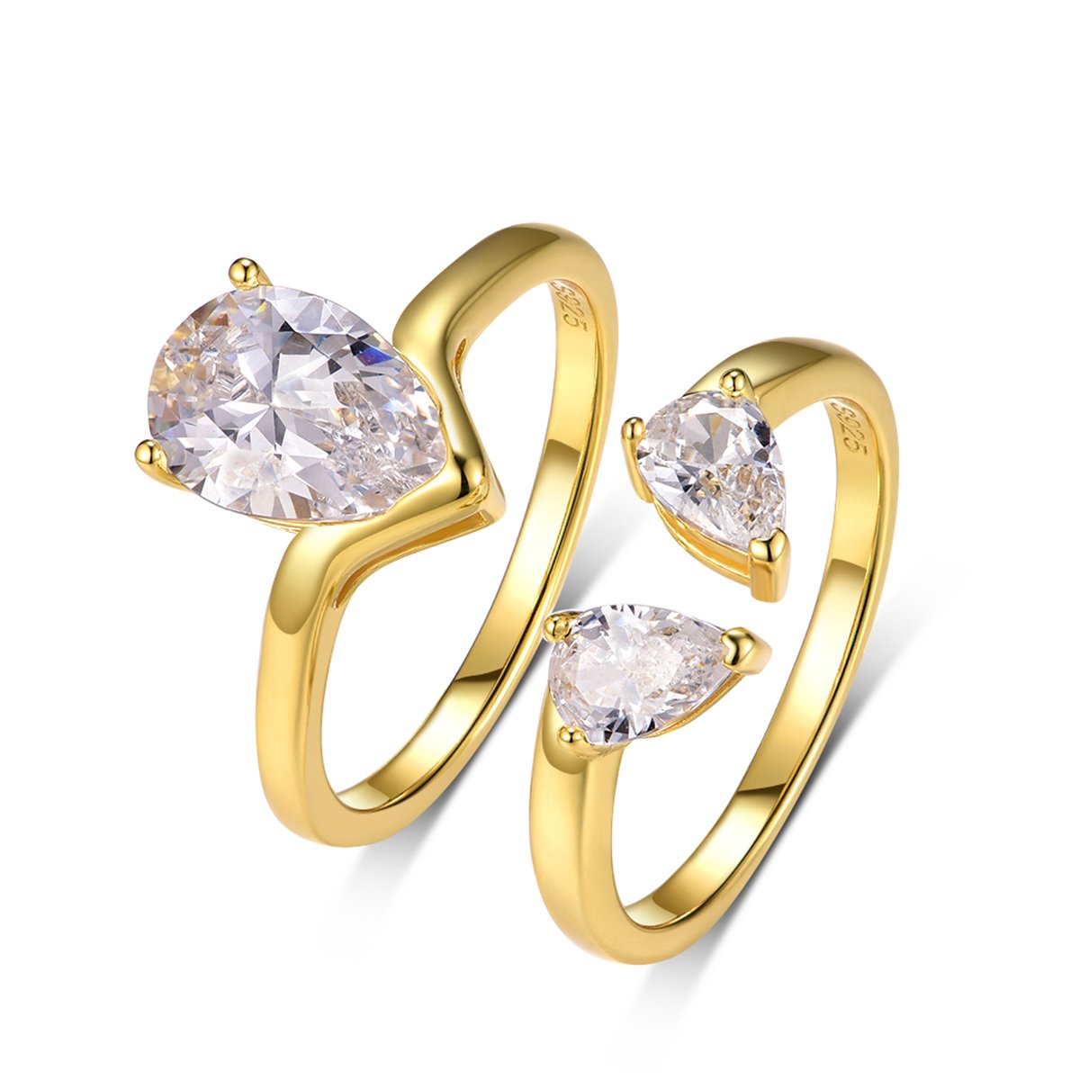 Pear Moissanite Chevron Stacking Ring Set in 18K Yellow Gold Vermeil