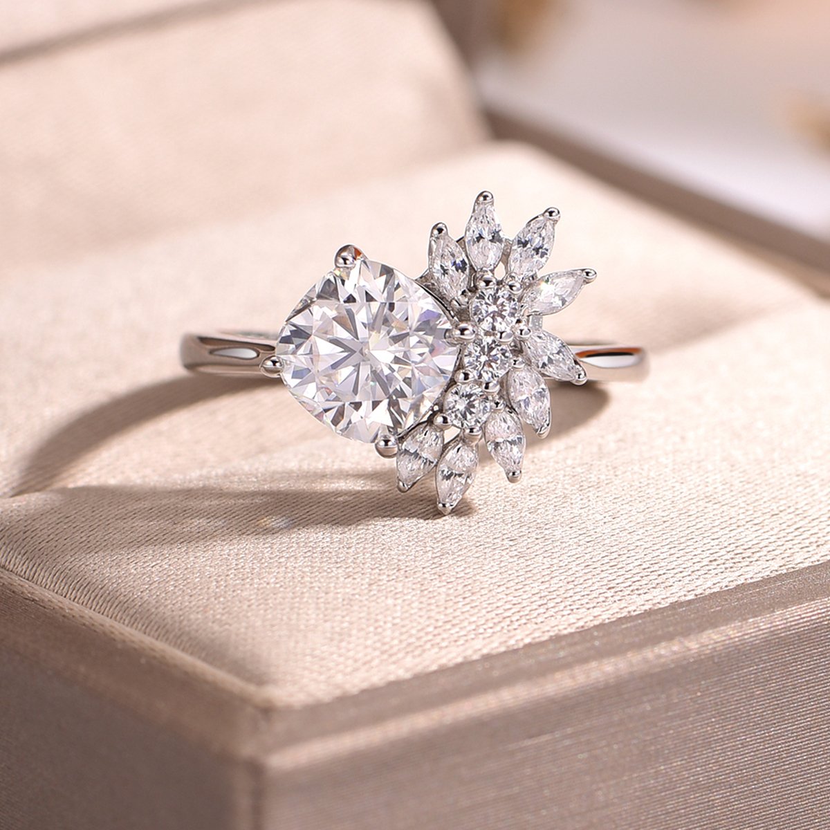 Cushion-Cut Moissanite Asymmetric Spray Ring - Image 2