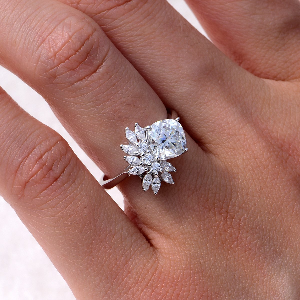 Cushion-Cut Moissanite Asymmetric Spray Ring - Image 3