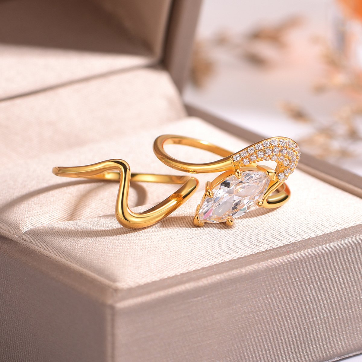Marquise Moissanite Gold Stacking Ring Set - Image 2
