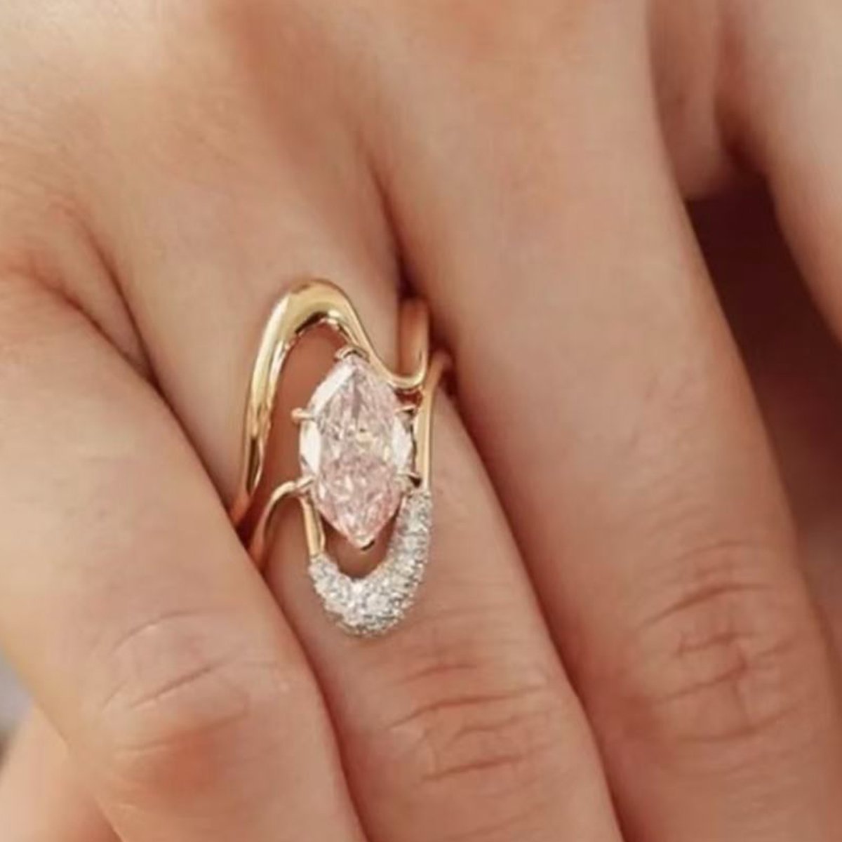 Marquise Moissanite Gold Stacking Ring Set - Image 3