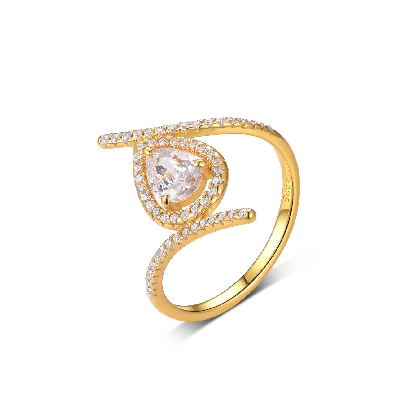 Pear-Cut Moissanite Pave Halo Bypass Ring