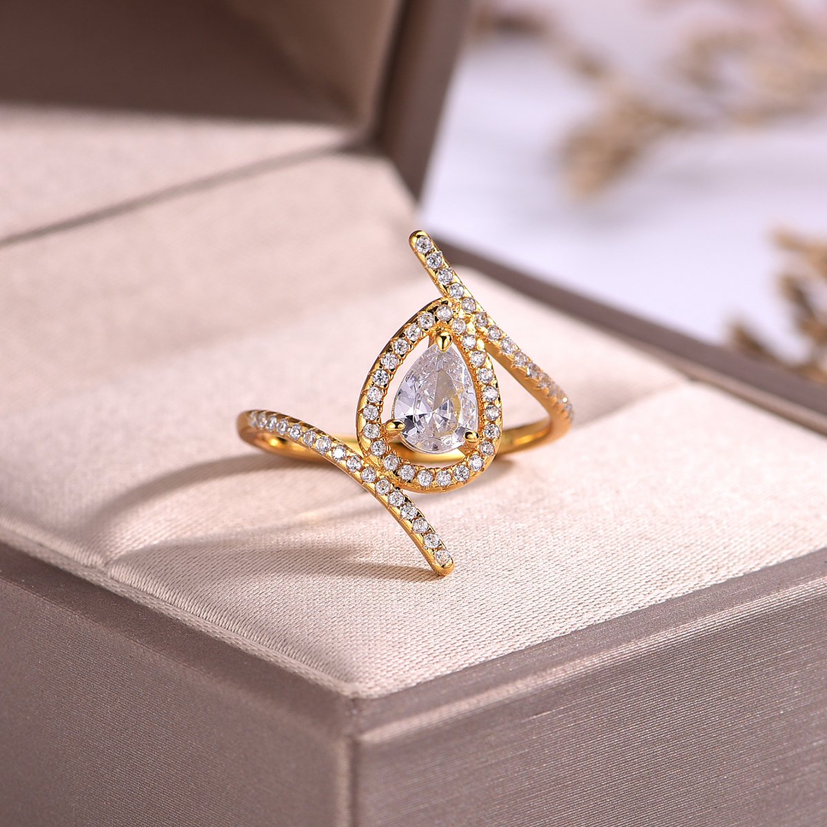 Pear-Cut Moissanite Pave Halo Bypass Ring - Image 2