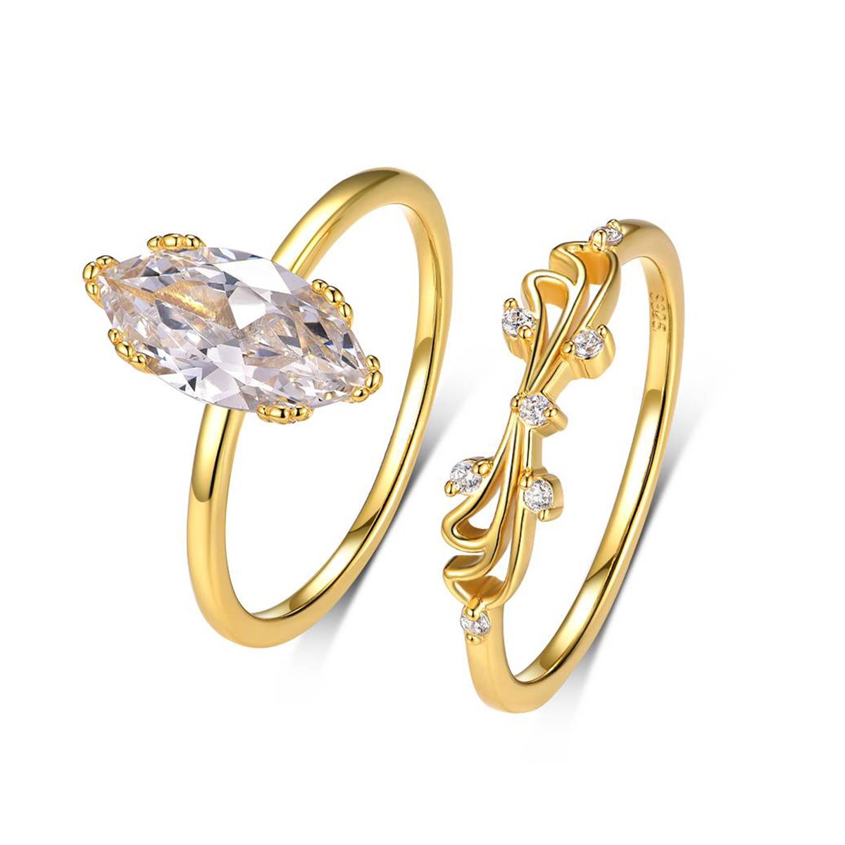 Marquise Moissanite Leaf & Vine Bridal Ring Set | 2.0ct DEW | Gold Over Silver