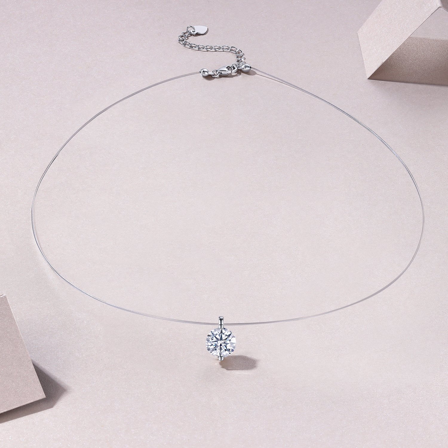 Floating Moissanite Illusion Necklace – 2ct DEW (8mm) - Image 2
