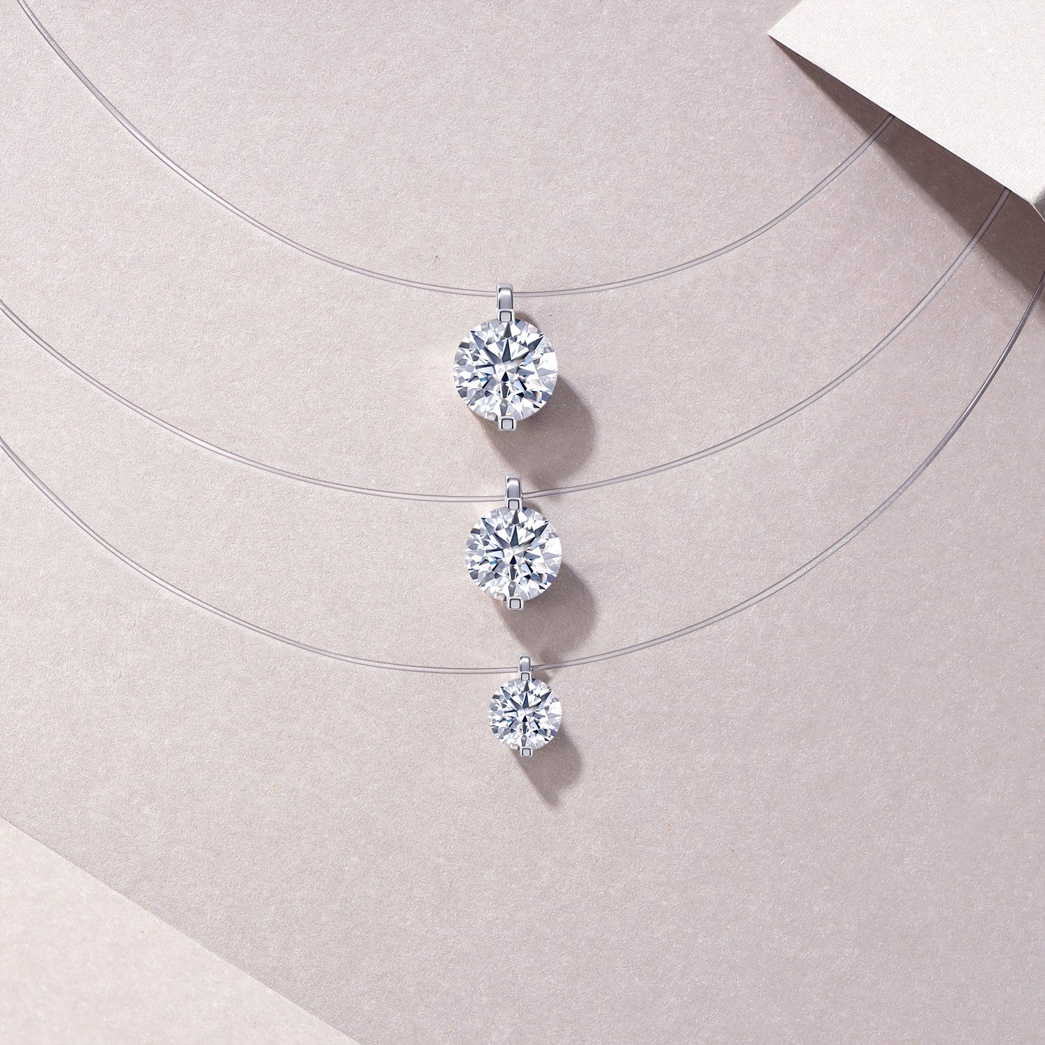 Floating Moissanite Illusion Necklace – 2ct DEW (8mm) - Image 3