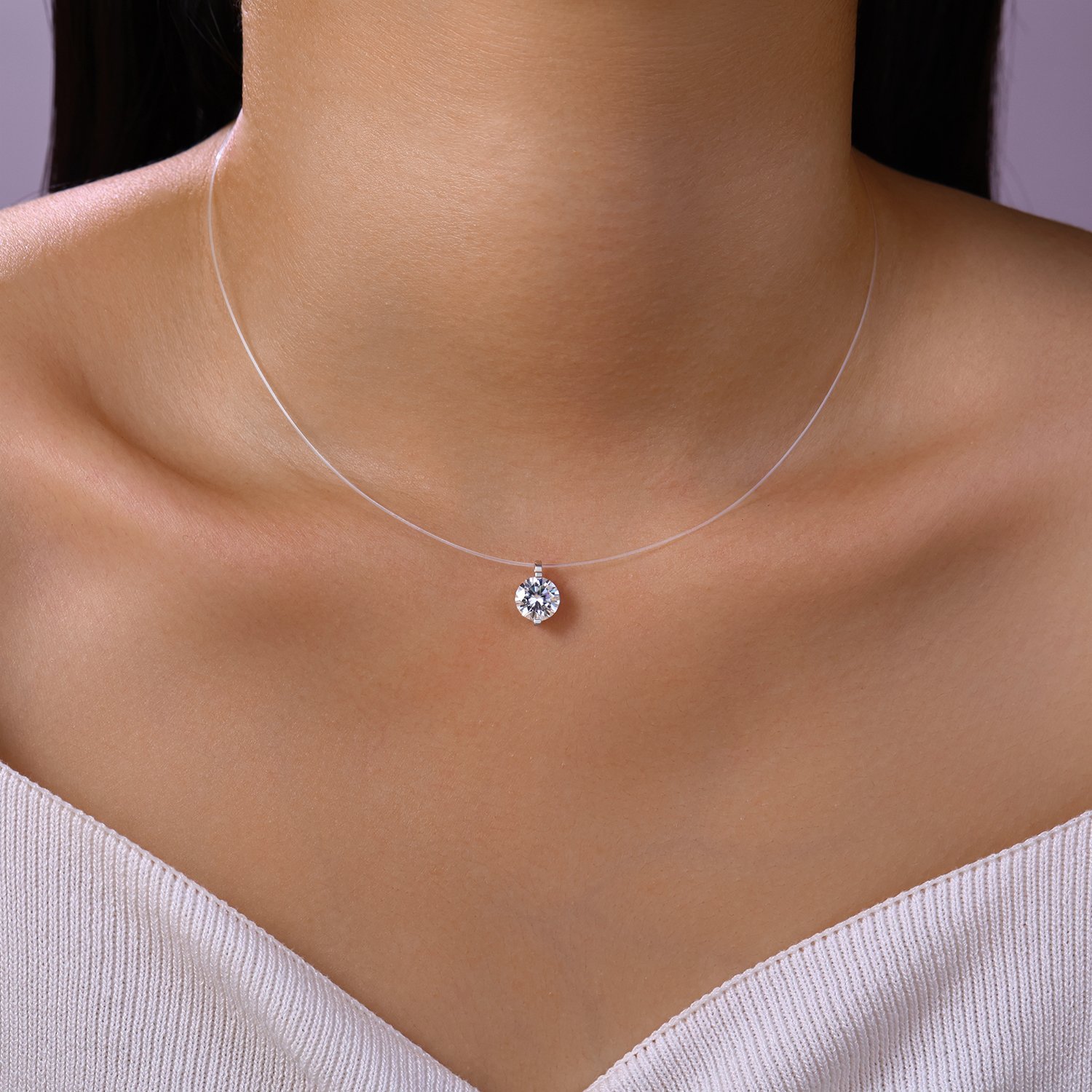 Floating Moissanite Illusion Necklace – 2ct DEW (8mm) - Image 4