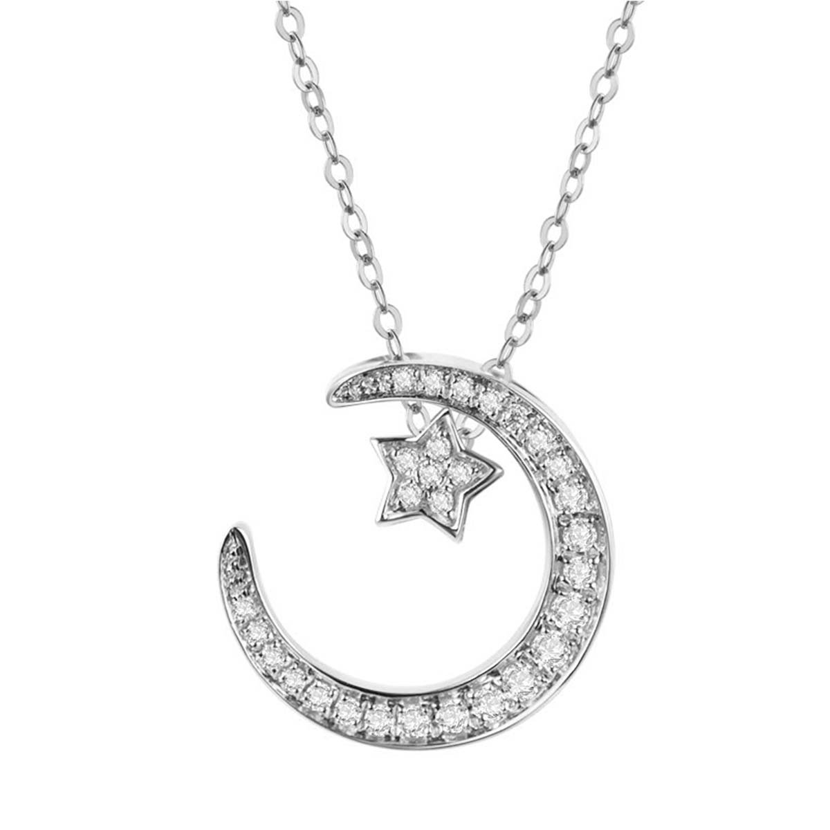 Crescent Moon & Star Pavé Moissanite Necklace