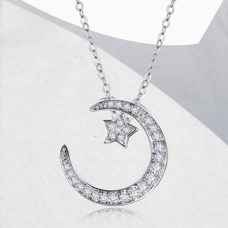 Crescent Moon & Star Pavé Moissanite Necklace - Image 3