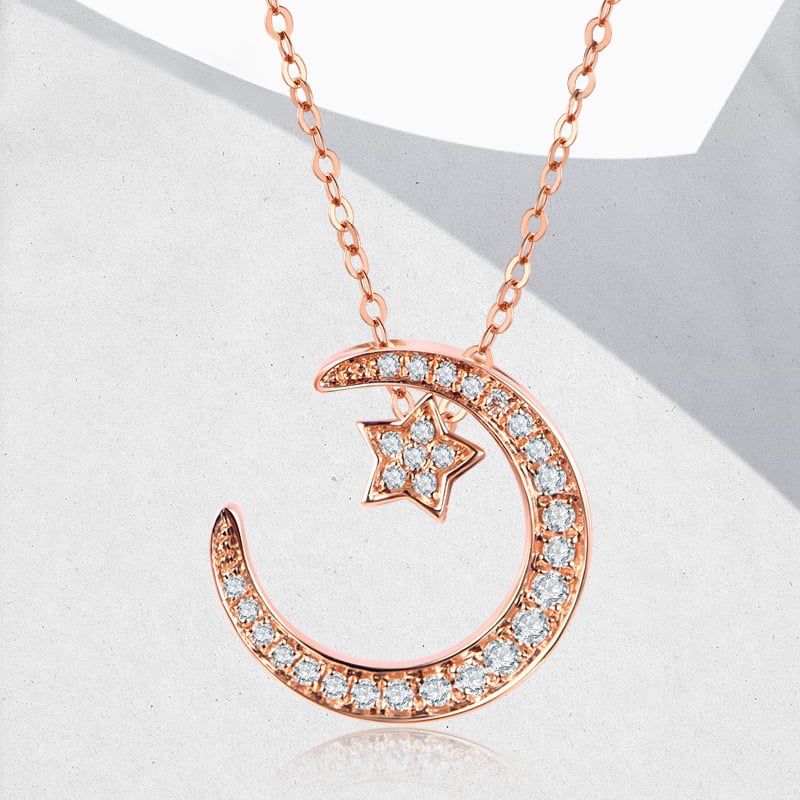 Crescent Moon & Star Pavé Moissanite Necklace - Image 4