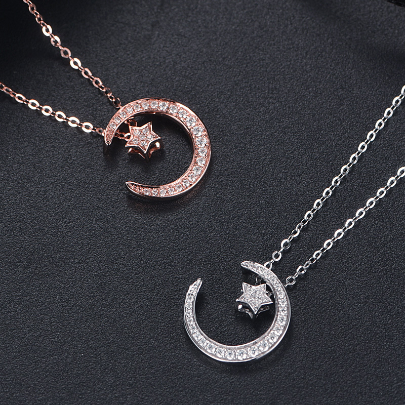 Crescent Moon & Star Pavé Moissanite Necklace - Image 5