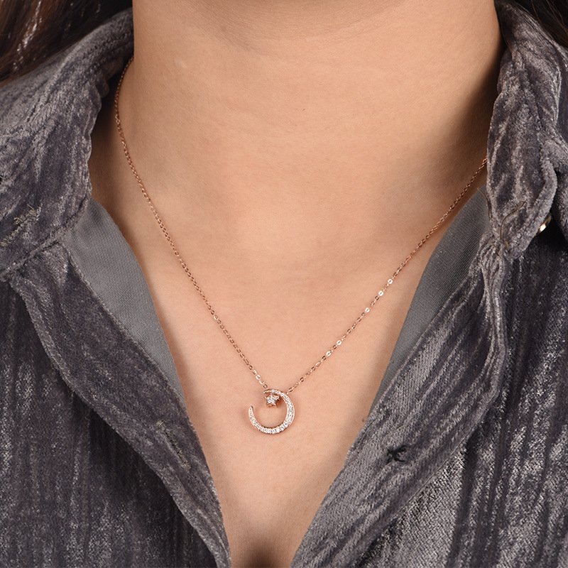 Crescent Moon & Star Pavé Moissanite Necklace - Image 6