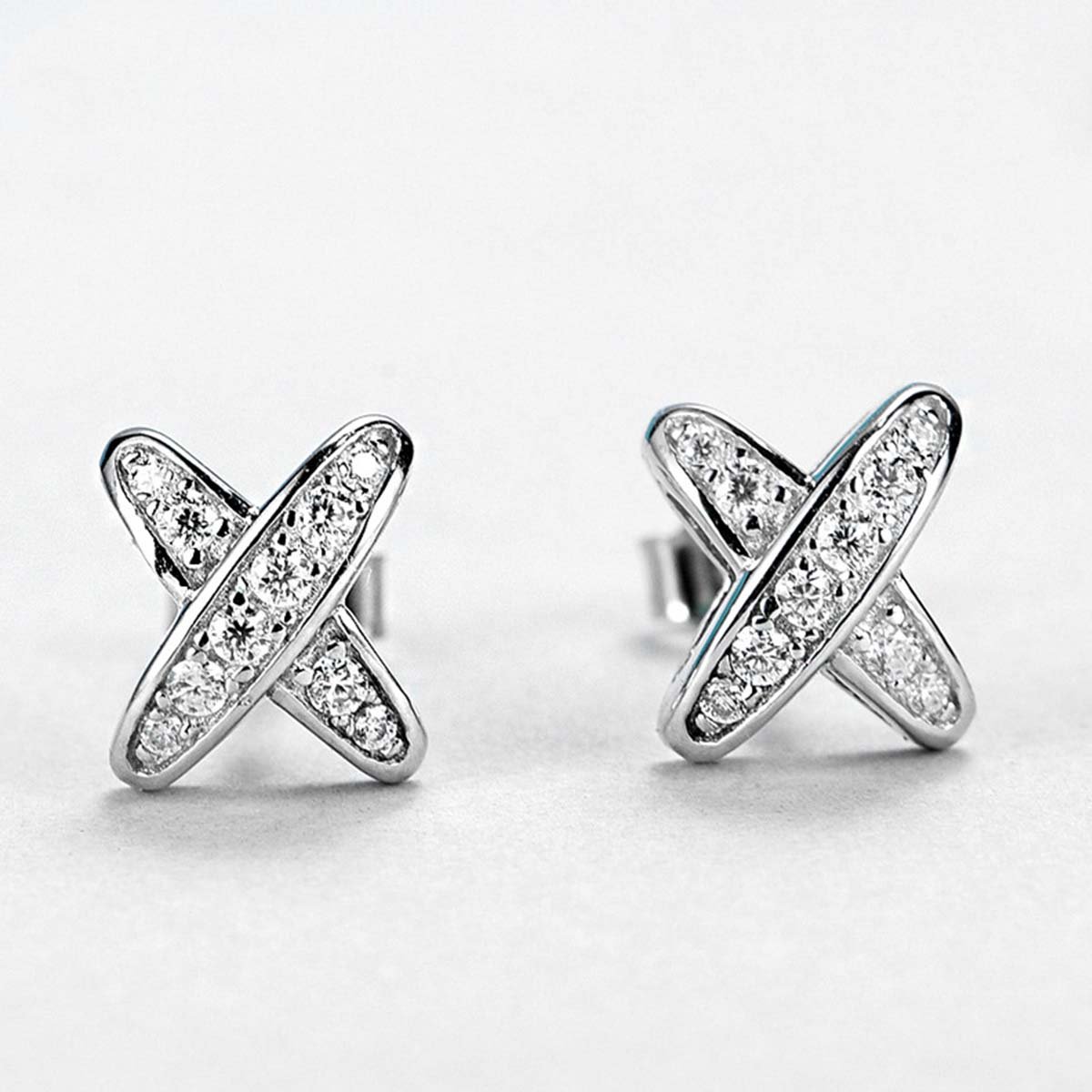 Moissanite Pave X-Cross Stud Earrings | 925 Silver White Gold Plated - Image 3