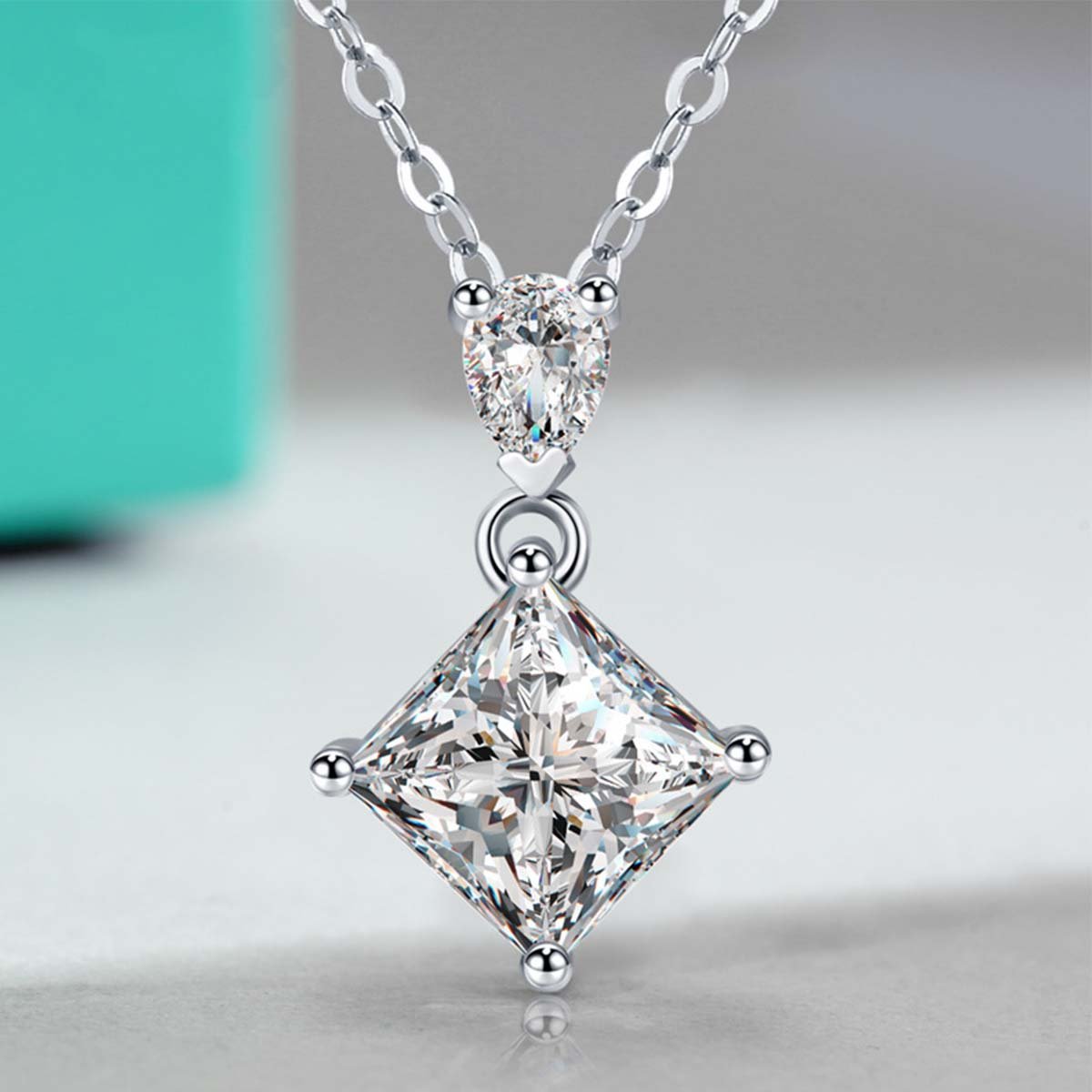 Princess-Cut Moissanite Pendant with Pear Accent - Image 3