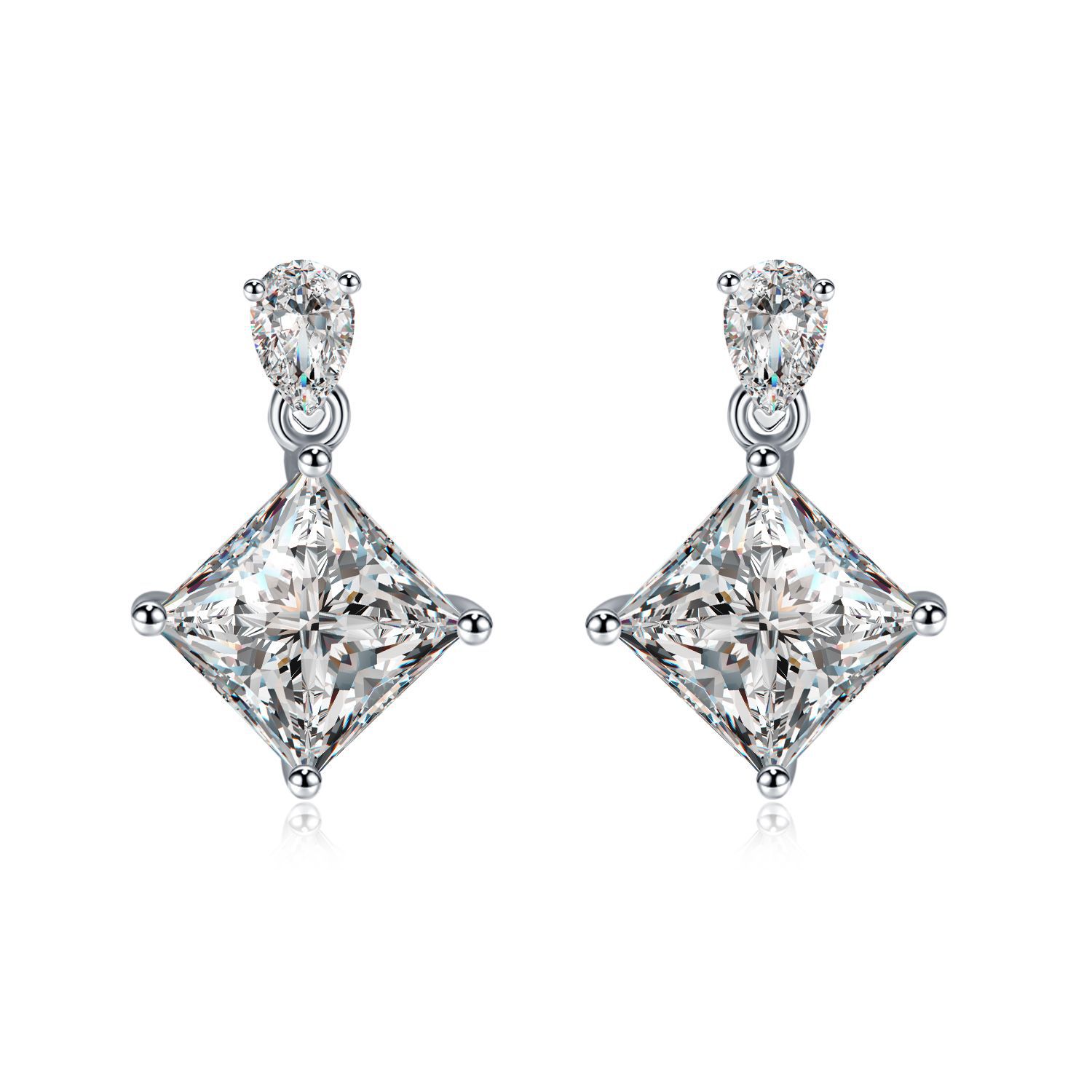 Princess-Cut Moissanite Drop Earrings with Pear Accents