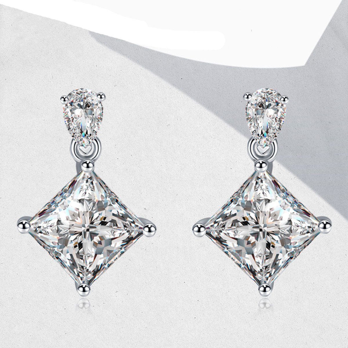 Princess-Cut Moissanite Drop Earrings with Pear Accents - Image 2