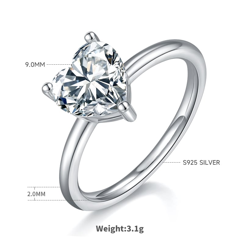 3ct Heart-Cut Moissanite Solitaire Ring | 925 Sterling Silver