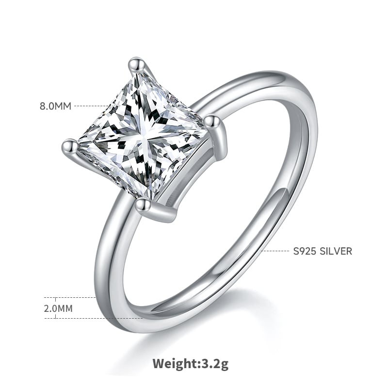 Princess-Cut 3ct Moissanite Solitaire Ring