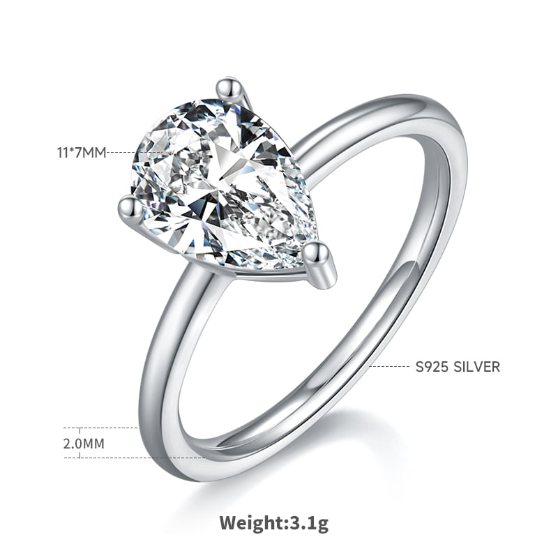 Pear-Cut 3ct Moissanite Solitaire Ring