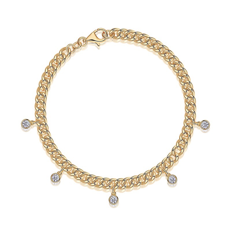 Moissanite Drop Cuban Link Bracelet – 18K Yellow Gold