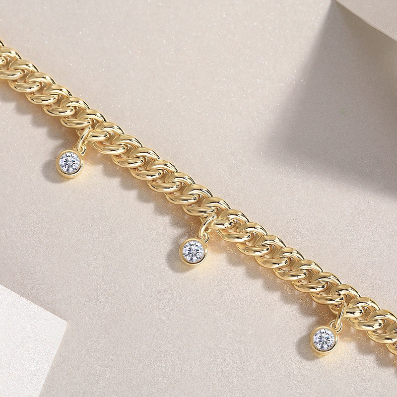 Moissanite Drop Cuban Link Bracelet – 18K Yellow Gold - Image 3