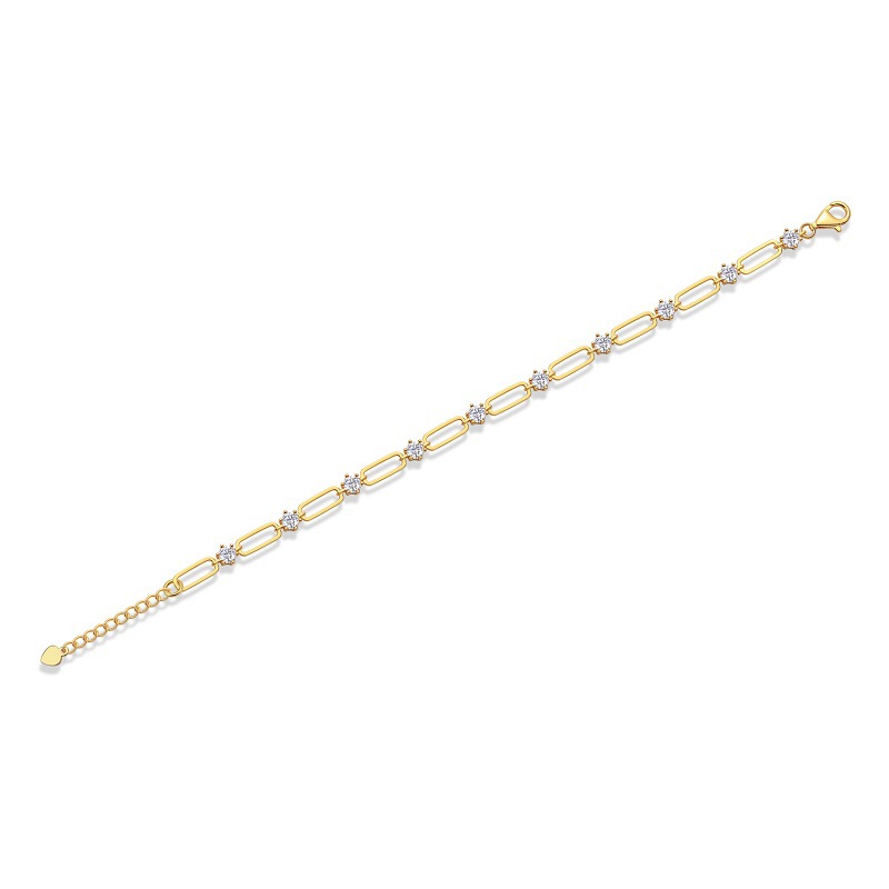 Yellow Gold Paperclip Link Moissanite Bracelet | 3.0 ct DEW Round | 925 Silver - Image 2