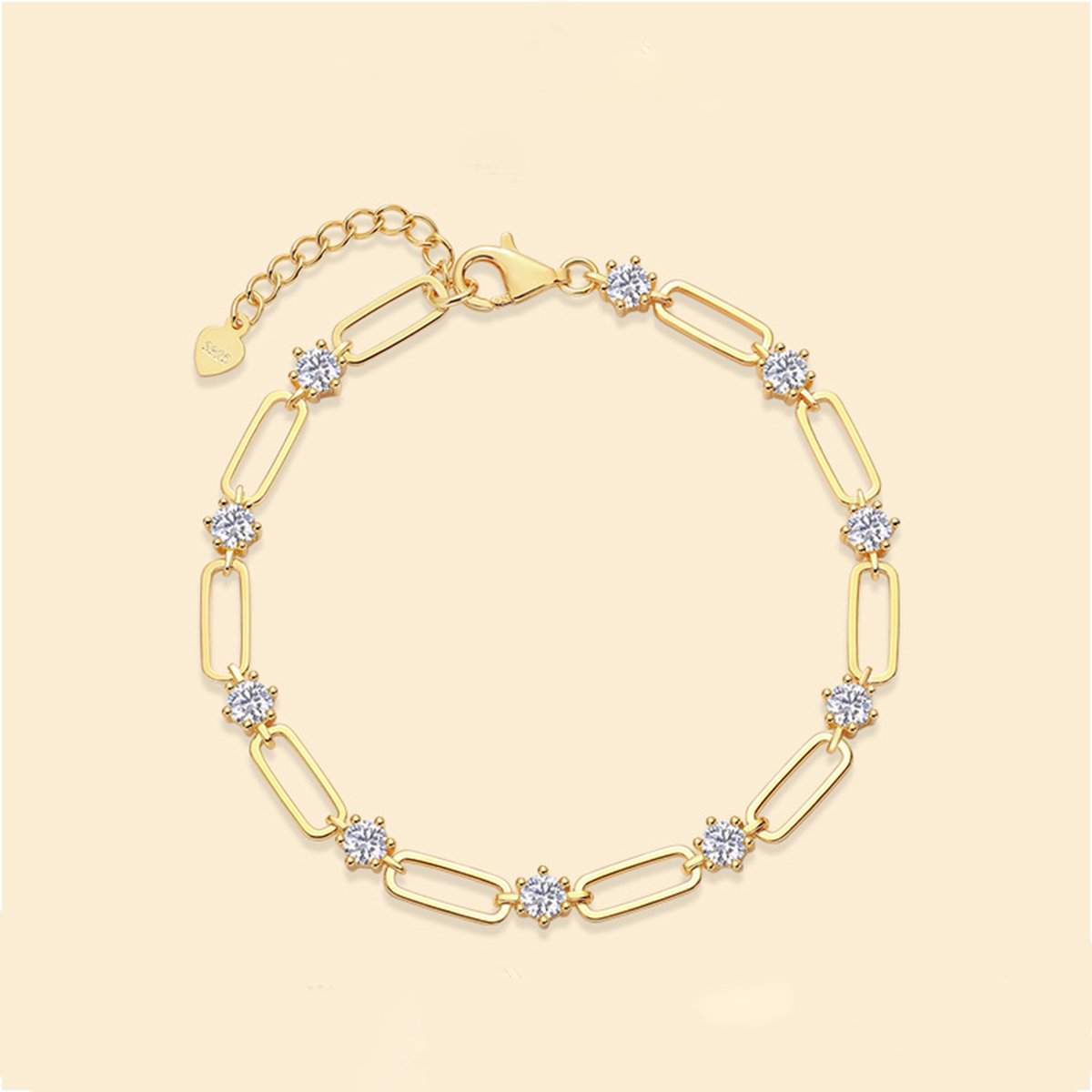 Yellow Gold Paperclip Link Moissanite Bracelet | 3.0 ct DEW Round | 925 Silver - Image 3