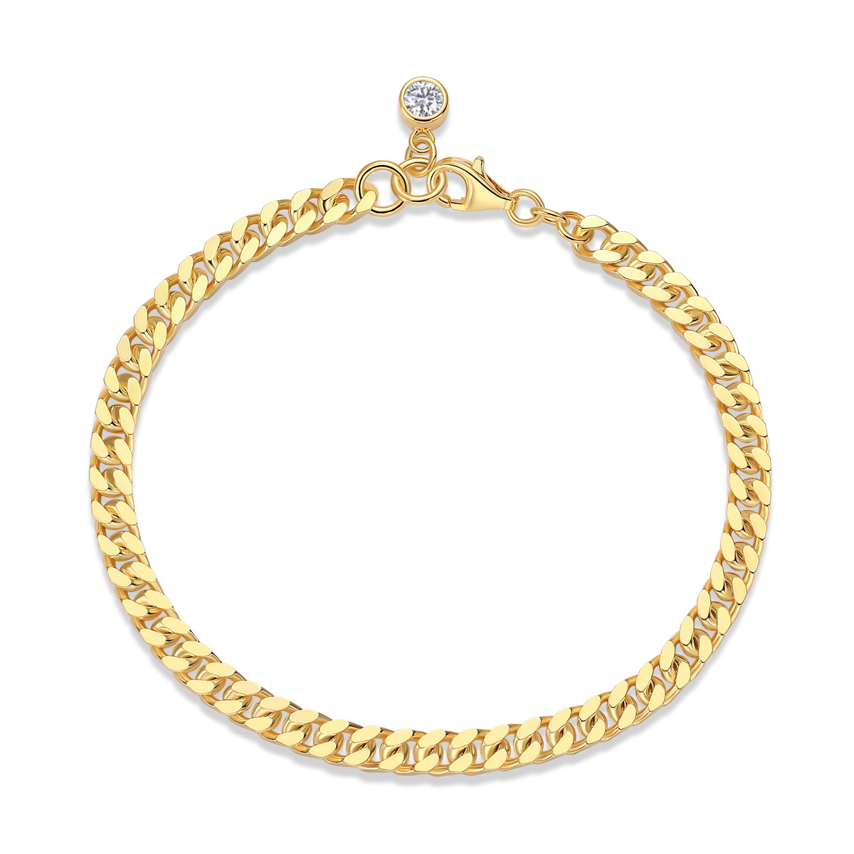 Moissanite Charm Cuban Link Bracelet – 18K Yellow Gold