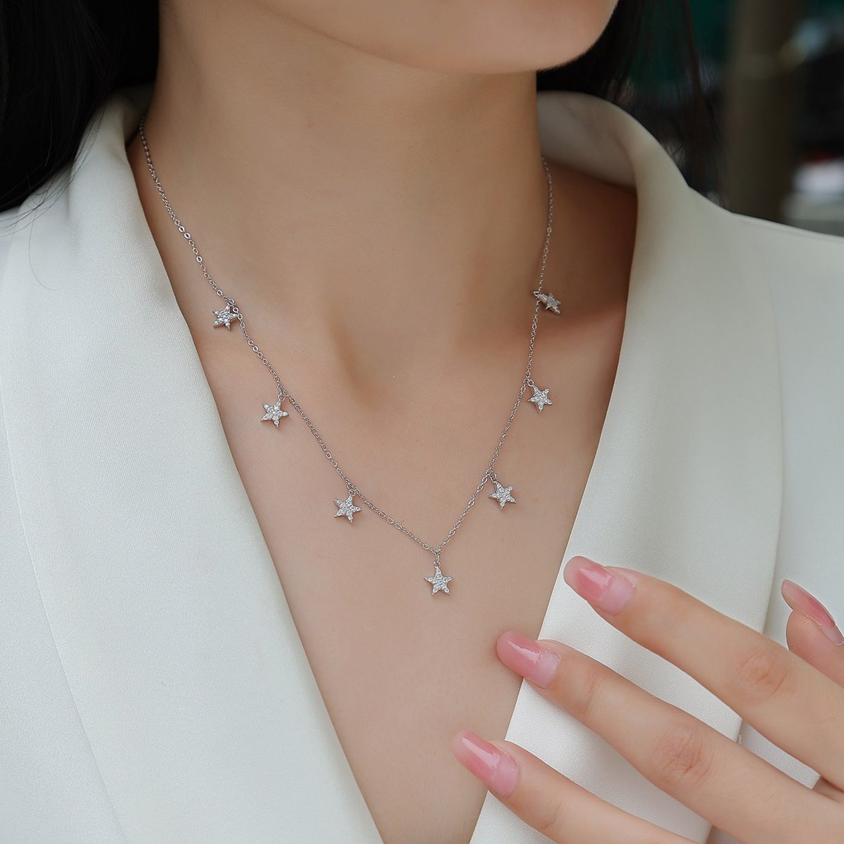 Pave Star Station Moissanite Necklace - Image 5